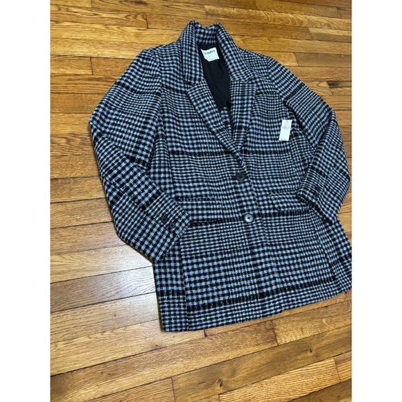 Old Navy Womens Coat Size Medium Blue Black Check 2 Button Peacoat NWT $80 - Picture 3 of 8